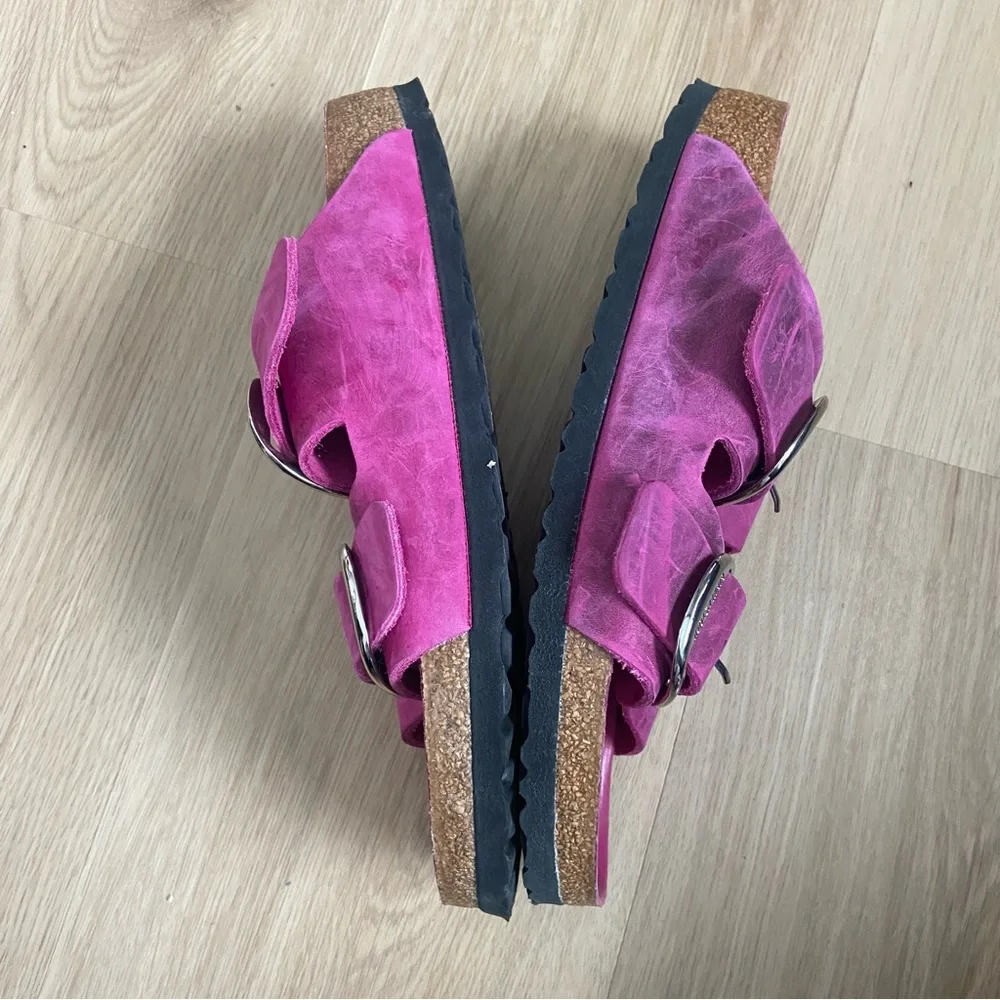 Birkenstock Arizona Big Buckle Festival Pink Fuchsia Oiled Leather Sz 40 Narrow - Picture 4 of 6